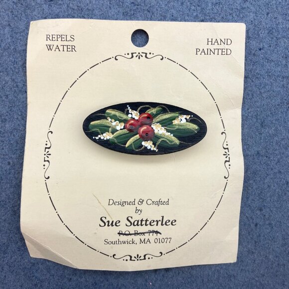 Sue Satterlee Jewelry - Sue Satterlee Brooch Pin 2 In Hand Painted Water Repellent Oval Floral Design